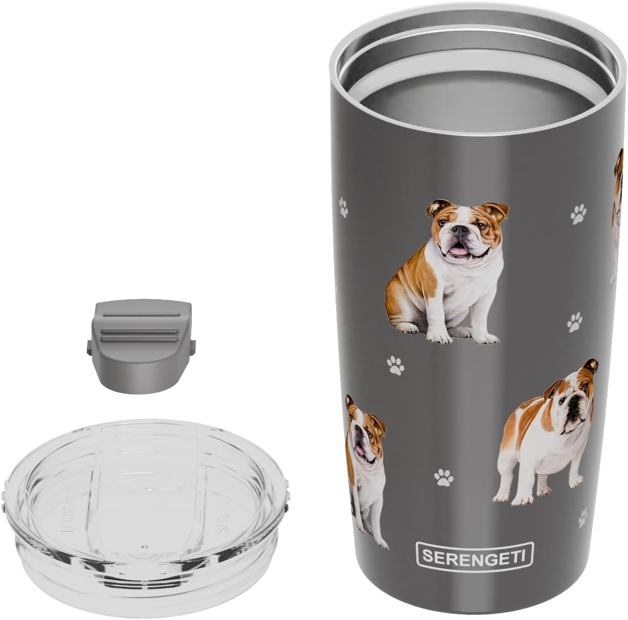 Bulldog 20 Oz. Stainless Steel, Vacuum Insulated Tumbler with Spill Proof Lid - 3D Print - Insulated Travel Mug for Hot or Cold Drinks (Bulldog Tumbler)