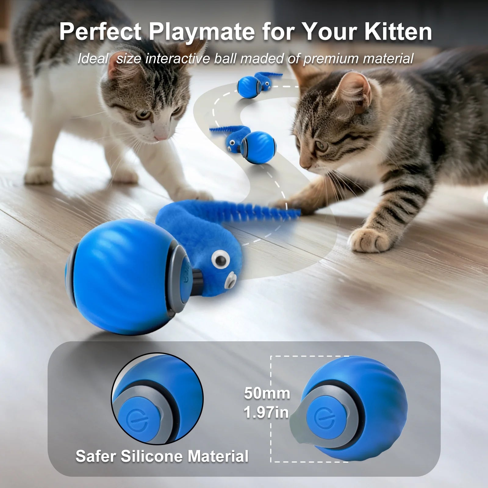 Inadays Cat Toys for Indoor Cat Toy Smart Interactive Cat Toy Ball Rechargeable Two Speed Adjustment for Bored Indoor Adult Cats, Blue