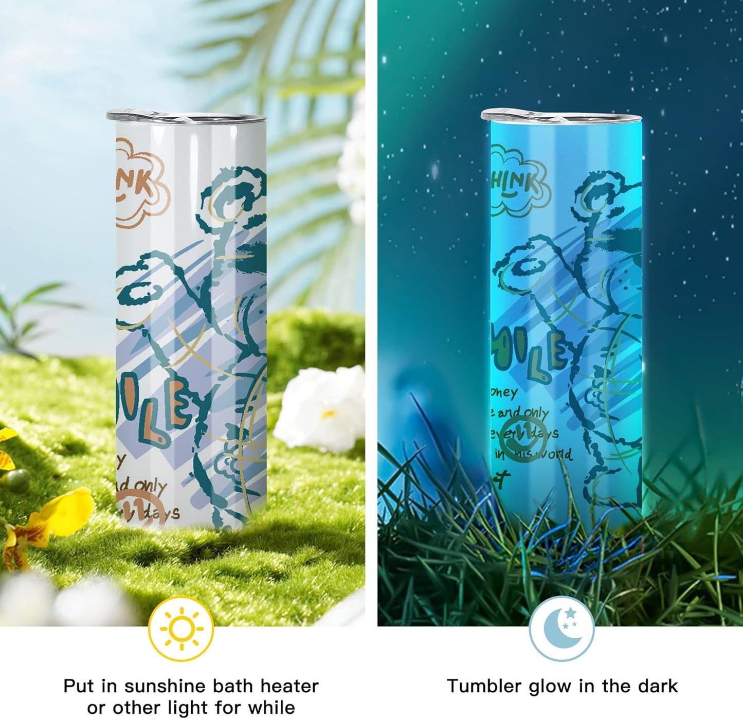 8 Pack Sublimation Tumblers Glow in the Dark,20 Oz Double Wall Vacuum Insulated Luminous Skinny Tumbler with Straw and Lid for Cold and Hot Drinks,White to Blue and White to Green