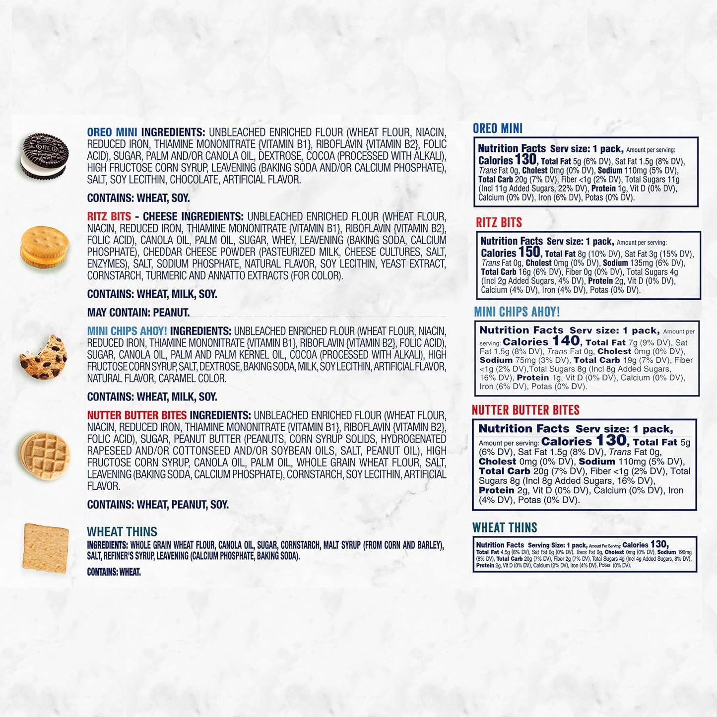 OREO Mini Cookies, Mini CHIPS AHOY! Cookies, RITZ Bits Cheese Crackers, Nutter Butter Bites & Wheat Thins Crackers, Nabisco Cookie & Cracker Variety Pack, 50 Snack Packs