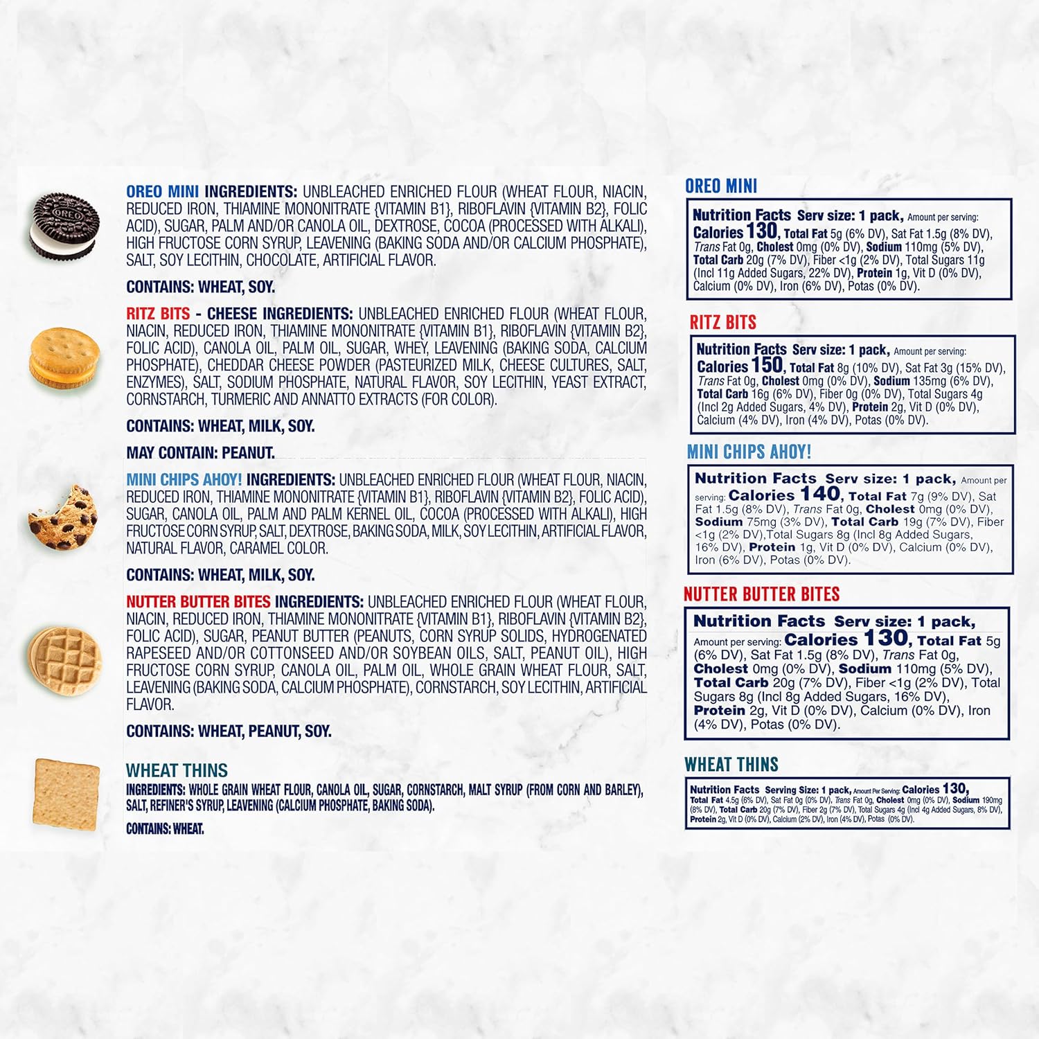 OREO Mini Cookies, Mini CHIPS AHOY! Cookies, RITZ Bits Cheese Crackers, Nutter Butter Bites & Wheat Thins Crackers, Nabisco Cookie & Cracker Variety Pack, 50 Snack Packs