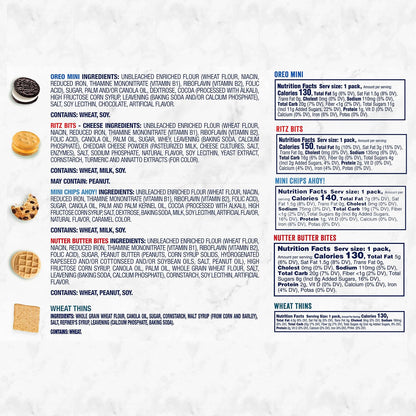 OREO Mini Cookies, Mini CHIPS AHOY! Cookies, RITZ Bits Cheese Crackers, Nutter Butter Bites & Wheat Thins Crackers, Nabisco Cookie & Cracker Variety Pack, 50 Snack Packs