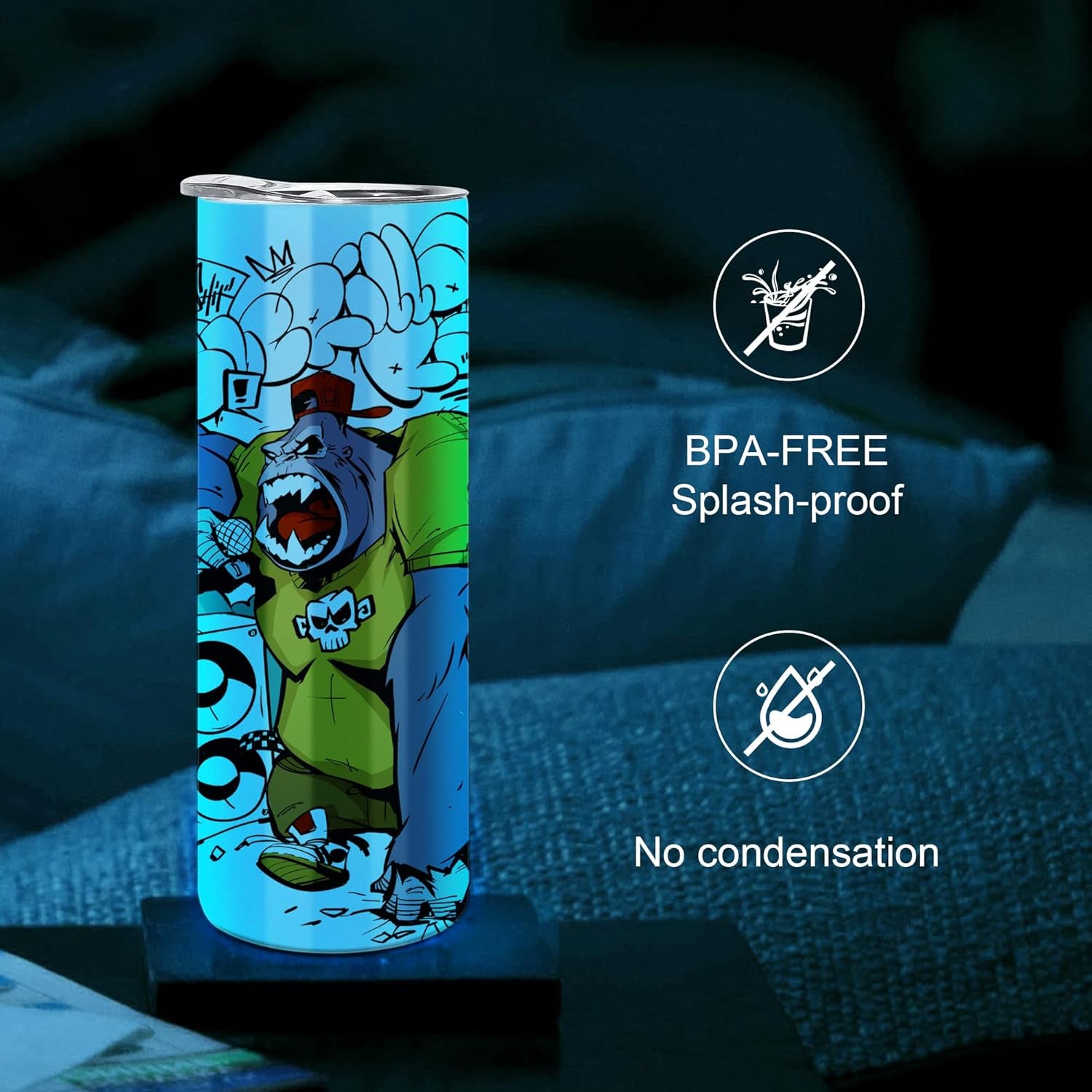 8 Pack Sublimation Tumblers Glow in the Dark,20 Oz Double Wall Vacuum Insulated Luminous Skinny Tumbler with Straw and Lid for Cold and Hot Drinks,White to Blue and White to Green