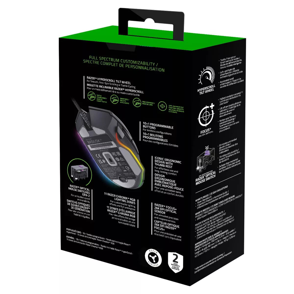 Razer Basilisk V3 Ergonomic Wired Gaming Mouse: USB-A, Illuminated Optical Design