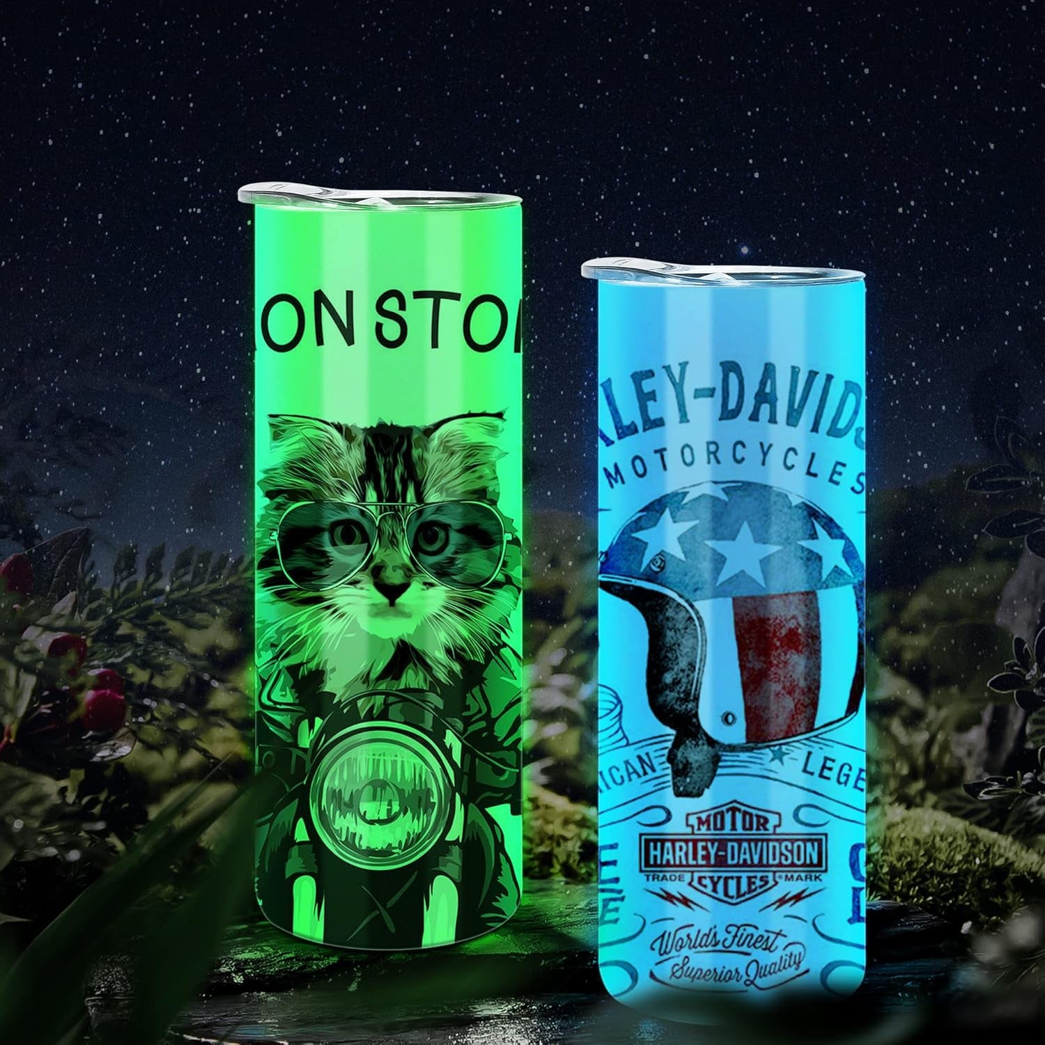 8 Pack Sublimation Tumblers Glow in the Dark,20 Oz Double Wall Vacuum Insulated Luminous Skinny Tumbler with Straw and Lid for Cold and Hot Drinks,White to Blue and White to Green