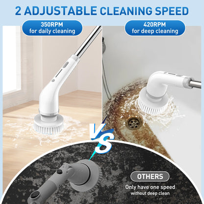 Cordless Electric Spin Scrubber, 2-Speed with 7 Brush Heads & 51.2" Extension Handle, Grey – Power Scrubber for Bathroom, Kitchen, Tub, Tile, Floor Cleaning