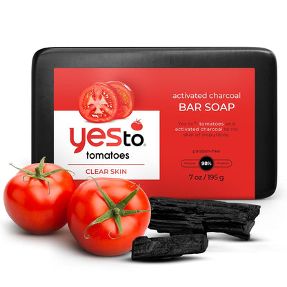 Tomatoes Charcoal Bar Soap with Tomato Extracts & Sunflower Seed Oil - Detoxifying Face & Body Soap for Men, Women, and Teens, 6 Oz - Paraben-Free