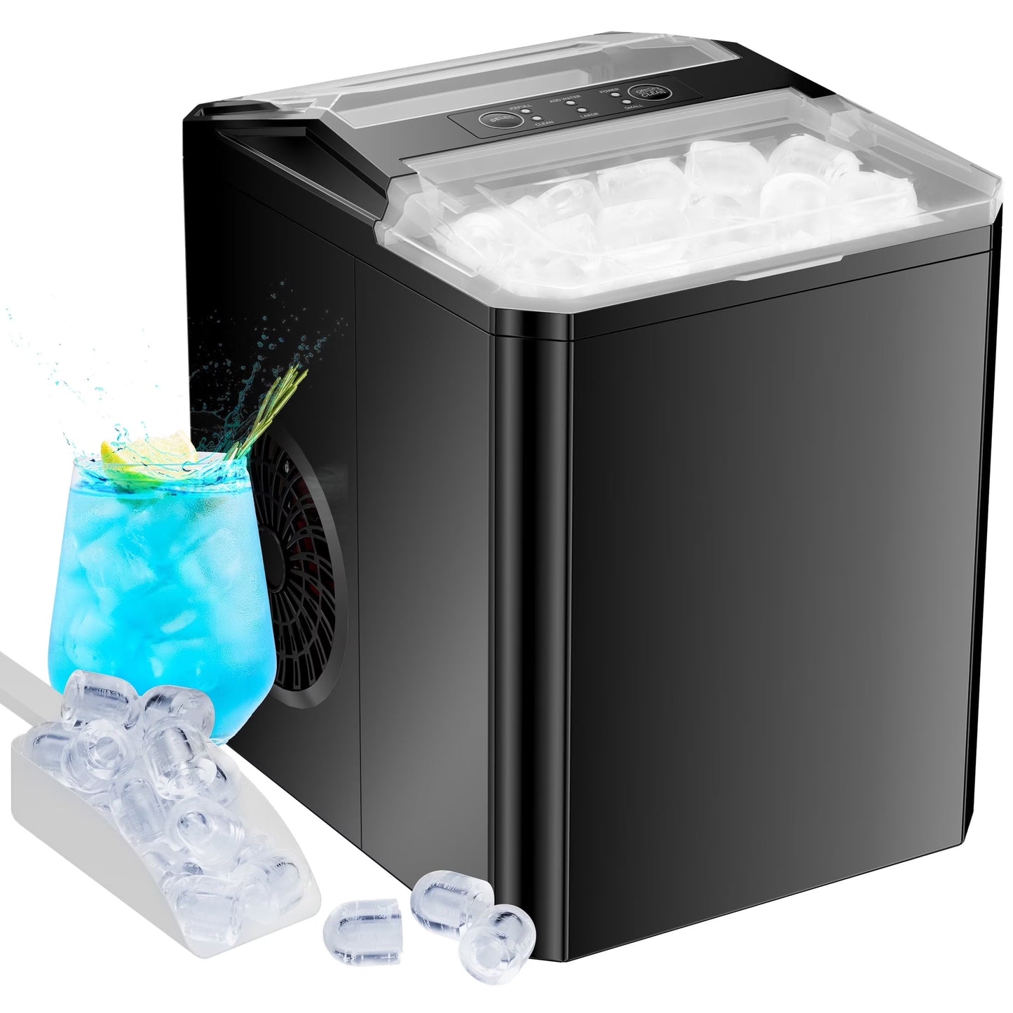 Countertop Ice Maker,9 Cubes in 6 Minutes, Self-Cleaning, with Ice Basket & Scoop, 26Lbs/24H,Black