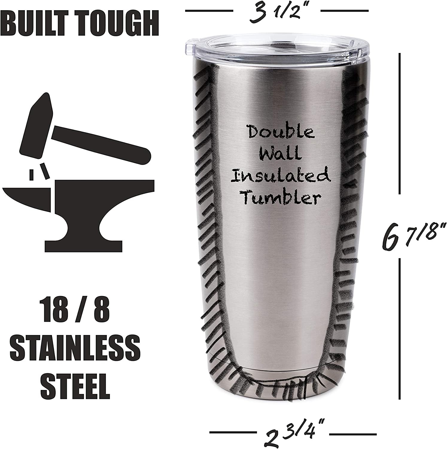 Bulldog 20 Oz. Stainless Steel, Vacuum Insulated Tumbler with Spill Proof Lid - 3D Print - Insulated Travel Mug for Hot or Cold Drinks (Bulldog Tumbler)