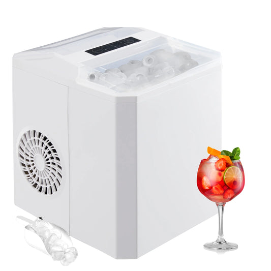 26.5 Lbs/Day Capacity Portable Ice Maker,Countertop Ice Maker,9 Ice Cubes Ready in 6 Mins, Self-Cleaning,With Basket & Scoop,For Home, Camping,White