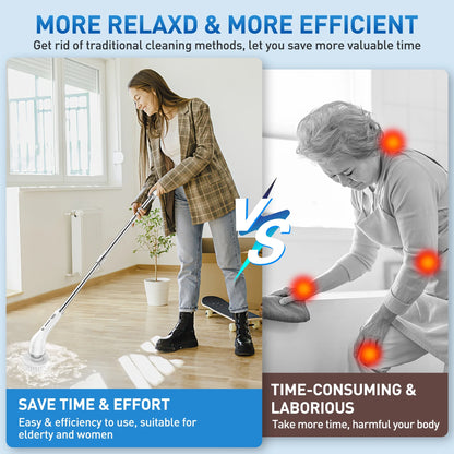 Cordless Electric Spin Scrubber, 2-Speed with 7 Brush Heads & 51.2" Extension Handle, Grey – Power Scrubber for Bathroom, Kitchen, Tub, Tile, Floor Cleaning