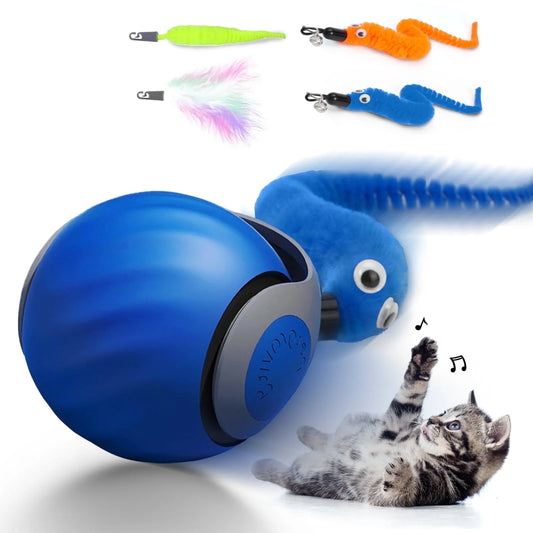 Inadays Cat Toys for Indoor Cat Toy Smart Interactive Cat Toy Ball Rechargeable Two Speed Adjustment for Bored Indoor Adult Cats, Blue