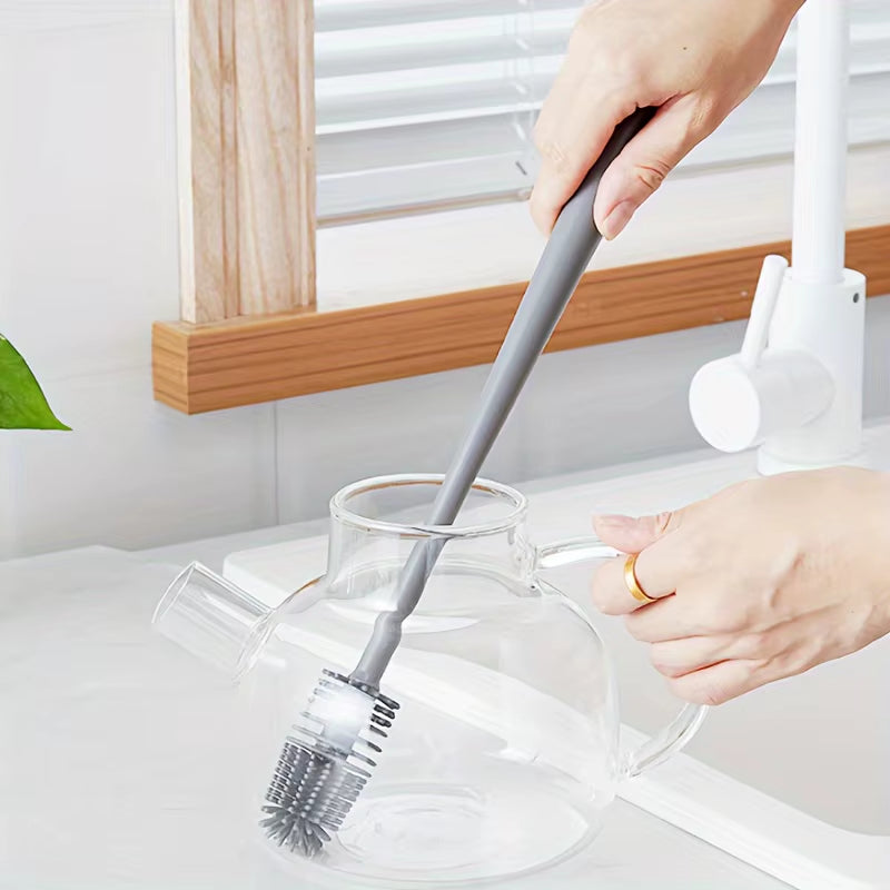 Silicone Bottle Cleaning Brush with Long Handle, Flexible No Dead Angle Scrubber for Baby Bottles, Tumblers, Kitchen