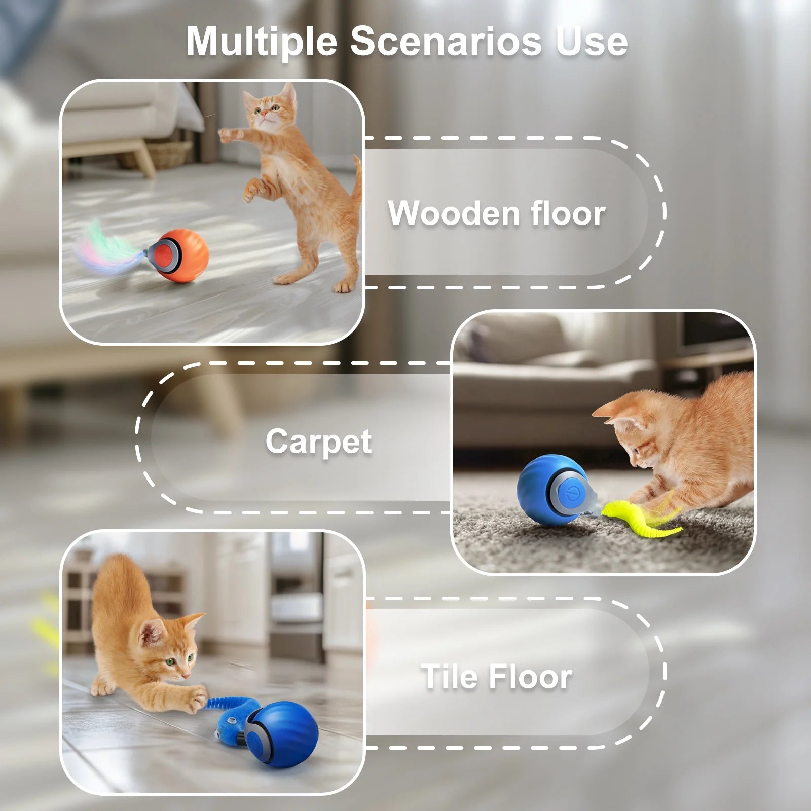 Cat Toys for Indoor Cat Toy Smart Interactive Cat Toy Ball Rechargeable Two Speed Adjustment for Bored Indoor Adult Cats, Red