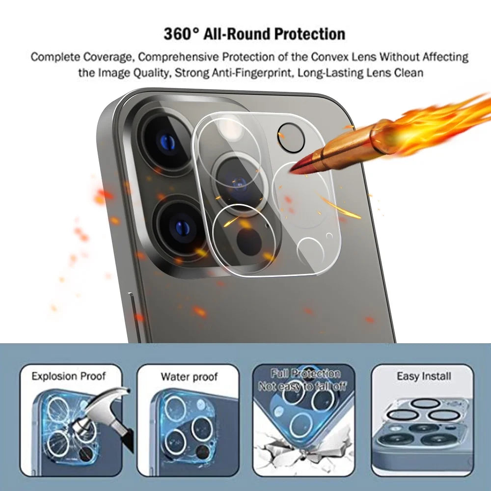 Iphone 13 Mini Screen Protector Tempered Glass + Camera Lens Protector, for Iphone 12 13 Pro Max Screen Protector, 9H Clear