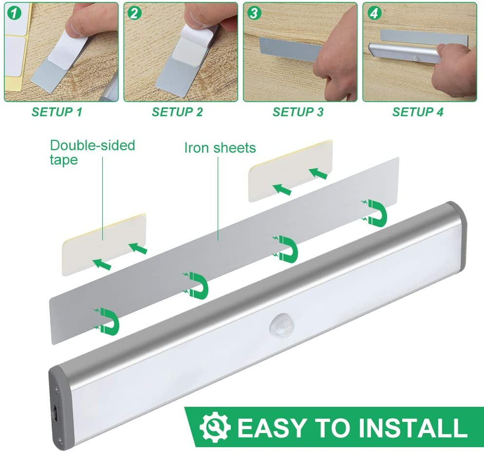 LED Motion Sensor Cabinet Light,Under Counter Closet Lighting, 20 LED Wireless USB Rechargeable Kitchen Lights,Battery Powered Operated Light, Magnetic Removable Stick on Lights for Wardrobe,Cupboard