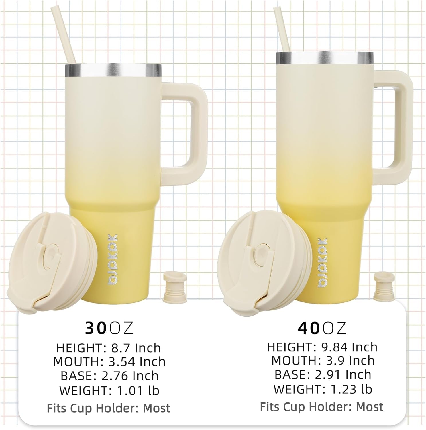 40 Oz Tumbler with Handle Insulated Tumblers with Lid and Straw Stainless Steel Thermal Cup,Lemon