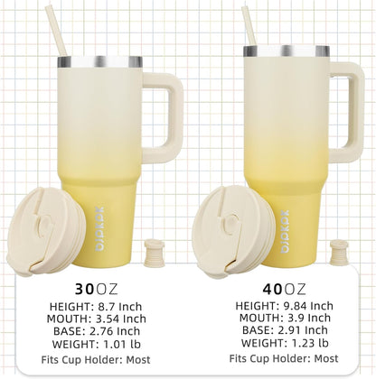 40 Oz Tumbler with Handle Insulated Tumblers with Lid and Straw Stainless Steel Thermal Cup,Lemon