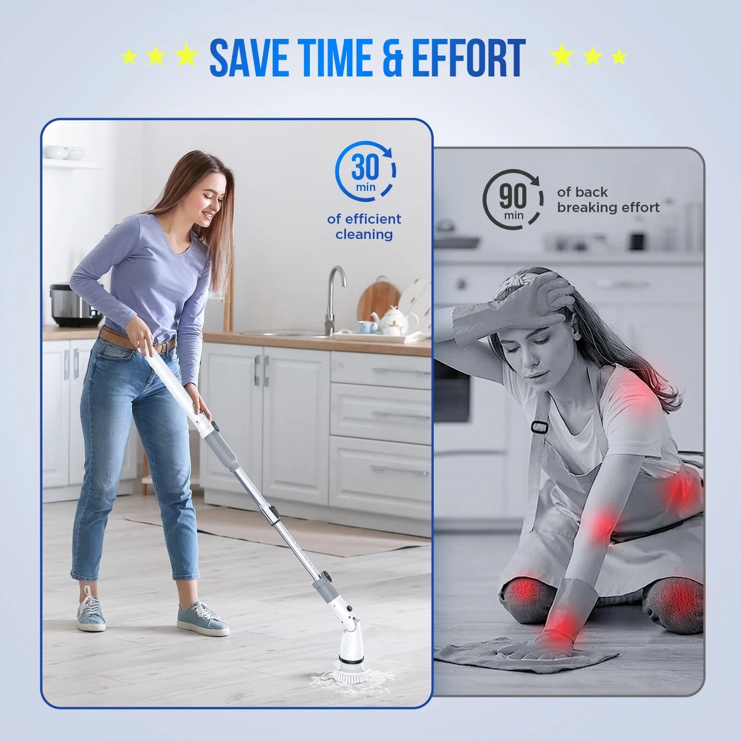 Electric Spin Scrubber - Cordless Cleaning Brush with 4 Heads & Extension Handle Power Shower Scrubber for Bathroom Kitchen Tile Floor