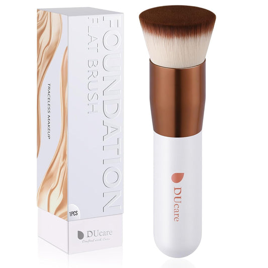 Ducare Foundation Brush,Flat Top Kabuki Brush Synthetic Professional Makeup Brush Liquid Blending Mineral Powder Buffing Stippling Makeup Tools, Rose Golden/White
