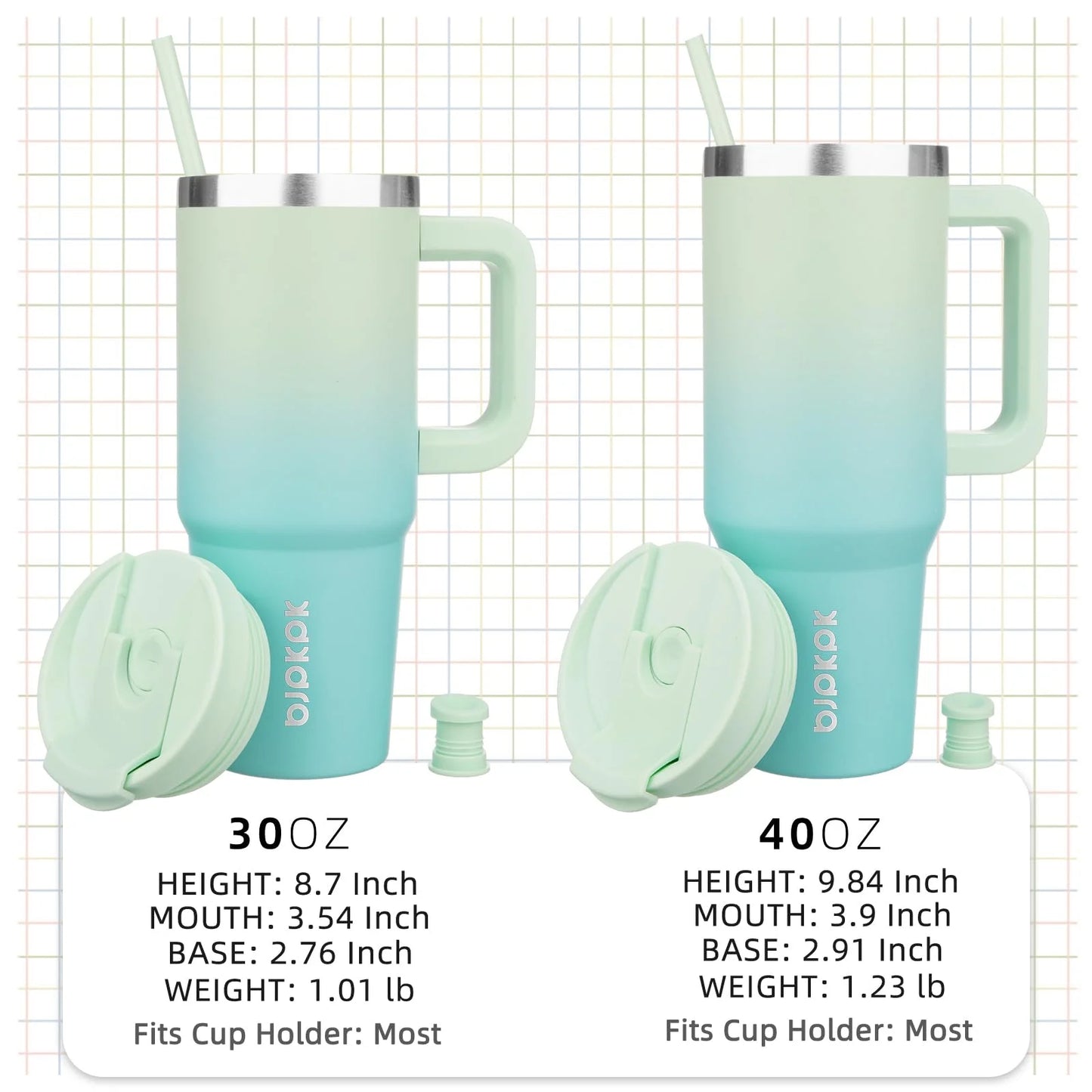 Insulated Tumblers with Handle and Straw 30 Oz Stainless Steel Tumbler Cups with Lid,Mint