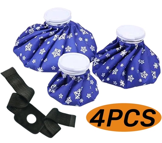 Bags of Ice for Injuries Reusable Bagged Ice for Hot Cold Therapy and Pain Relief with Elastic Breathable Support Wrap 4 Packs 3 Sizes