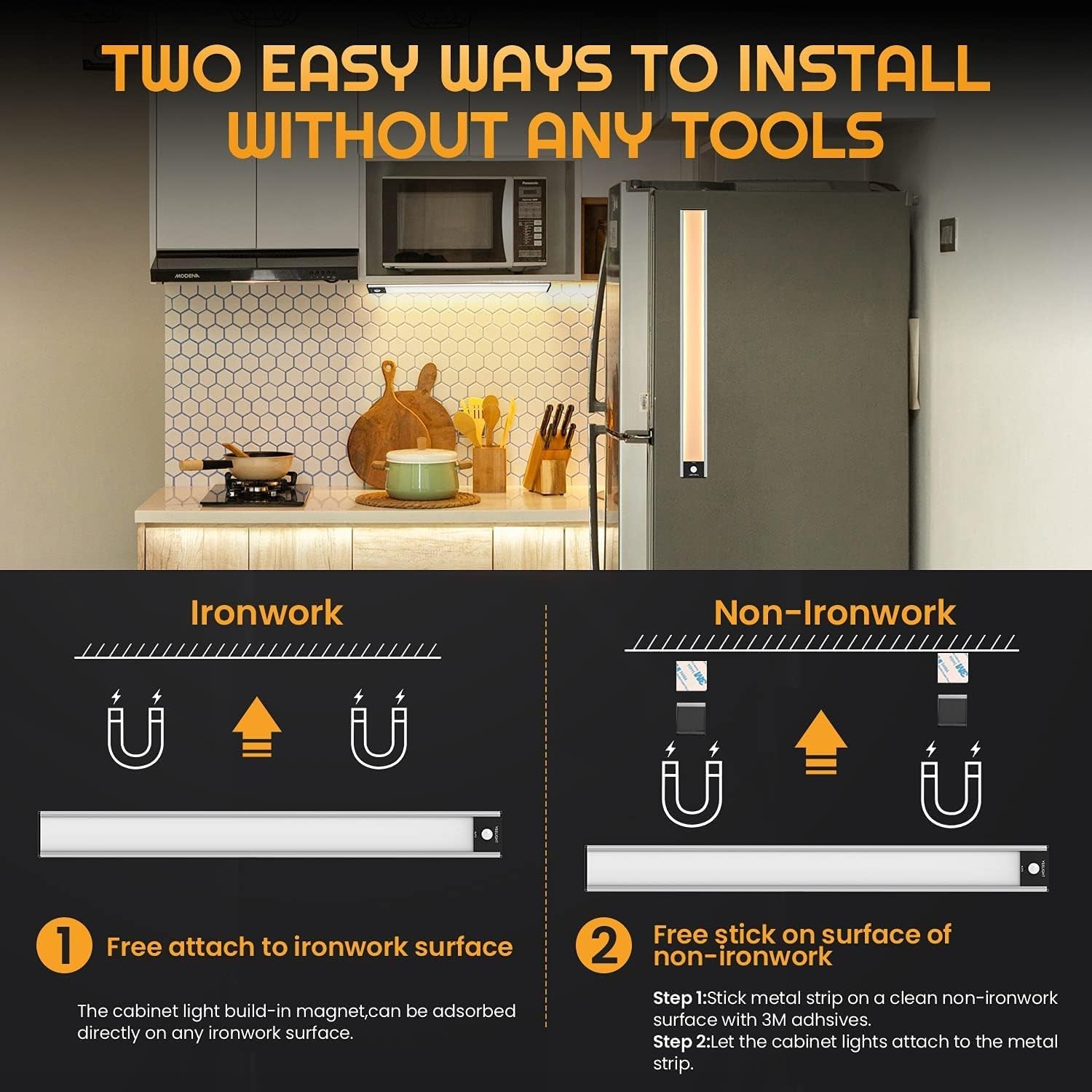 under Cabinet Lights, 32 LED Closet Light Motion Activated, Dimmable Rechargeable under Cabinet Lighting for Closet, Kitchen Cabinet, Wardrobe, Cupboard, Warm White