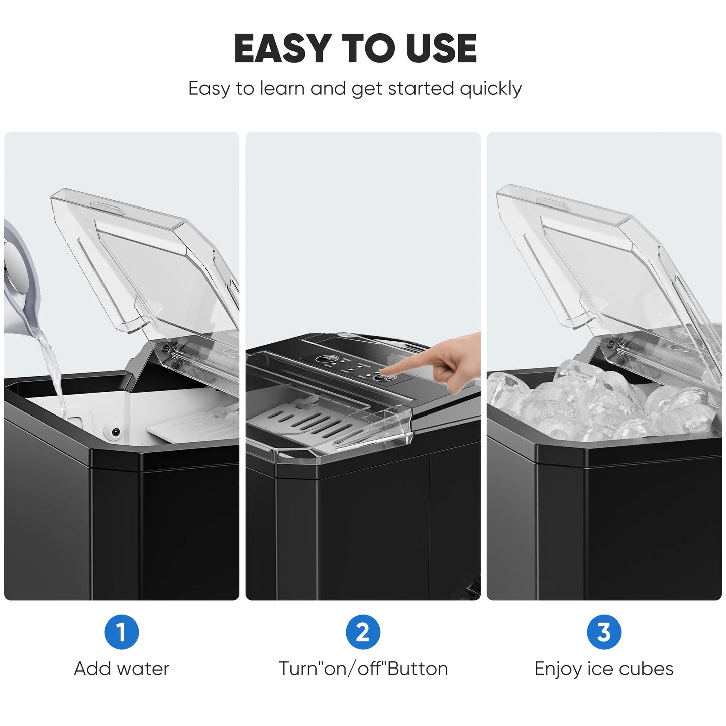 Countertop Ice Maker,9 Cubes in 6 Minutes, Self-Cleaning, with Ice Basket & Scoop, 26Lbs/24H,Black