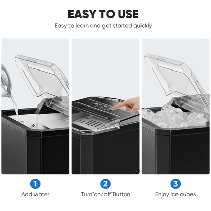 Countertop Ice Maker,9 Cubes in 6 Minutes, Self-Cleaning, with Ice Basket & Scoop, 26Lbs/24H,Black
