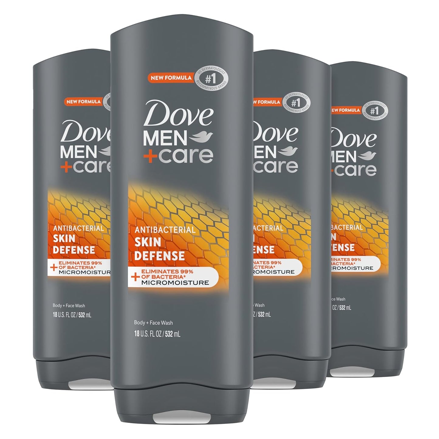 Dove Men+Care Body Wash Skin Defense 4 Count for Smooth and Hydrated Skin Care Effectively Washes Away Bacteria While Nourishing 18 Oz