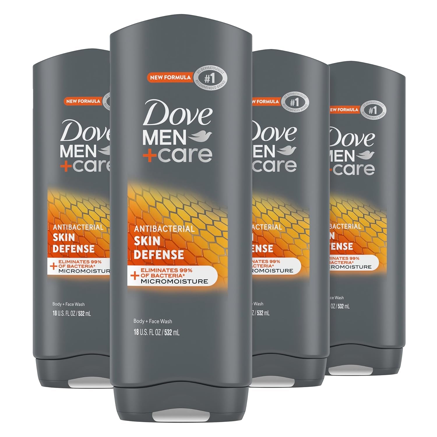 Dove Men+Care Body Wash Skin Defense 4 Count for Smooth and Hydrated Skin Care Effectively Washes Away Bacteria While Nourishing 18 Oz