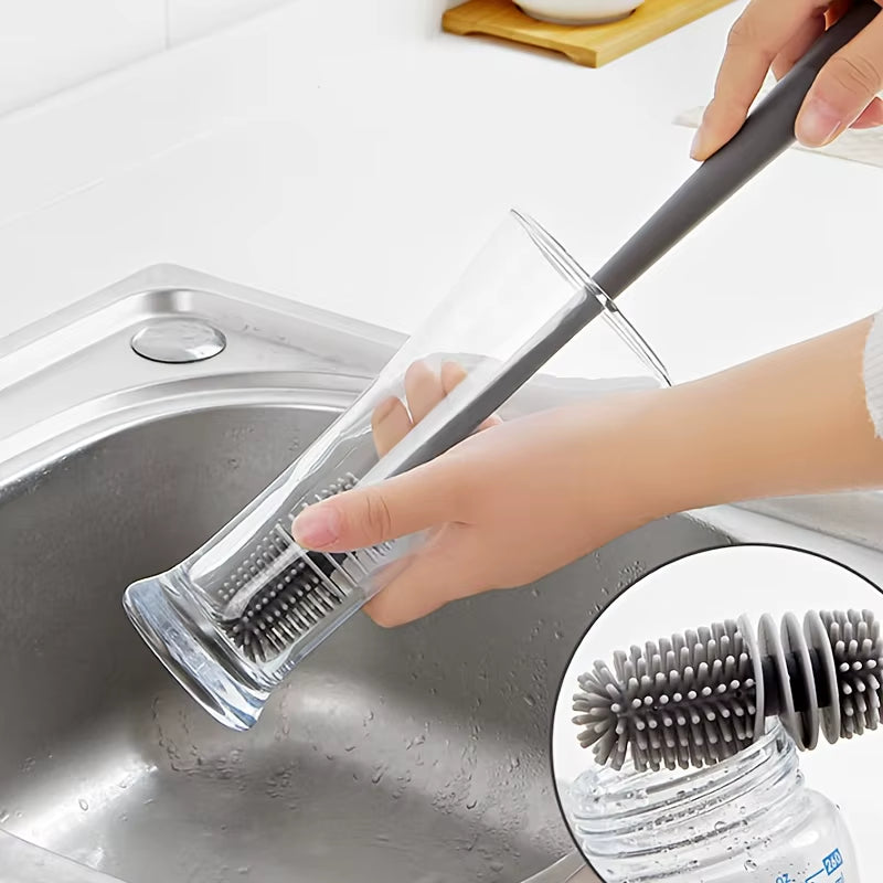 Silicone Bottle Cleaning Brush with Long Handle, Flexible No Dead Angle Scrubber for Baby Bottles, Tumblers, Kitchen