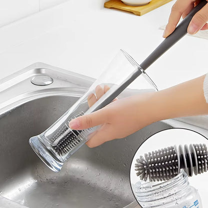 Silicone Bottle Cleaning Brush with Long Handle, Flexible No Dead Angle Scrubber for Baby Bottles, Tumblers, Kitchen