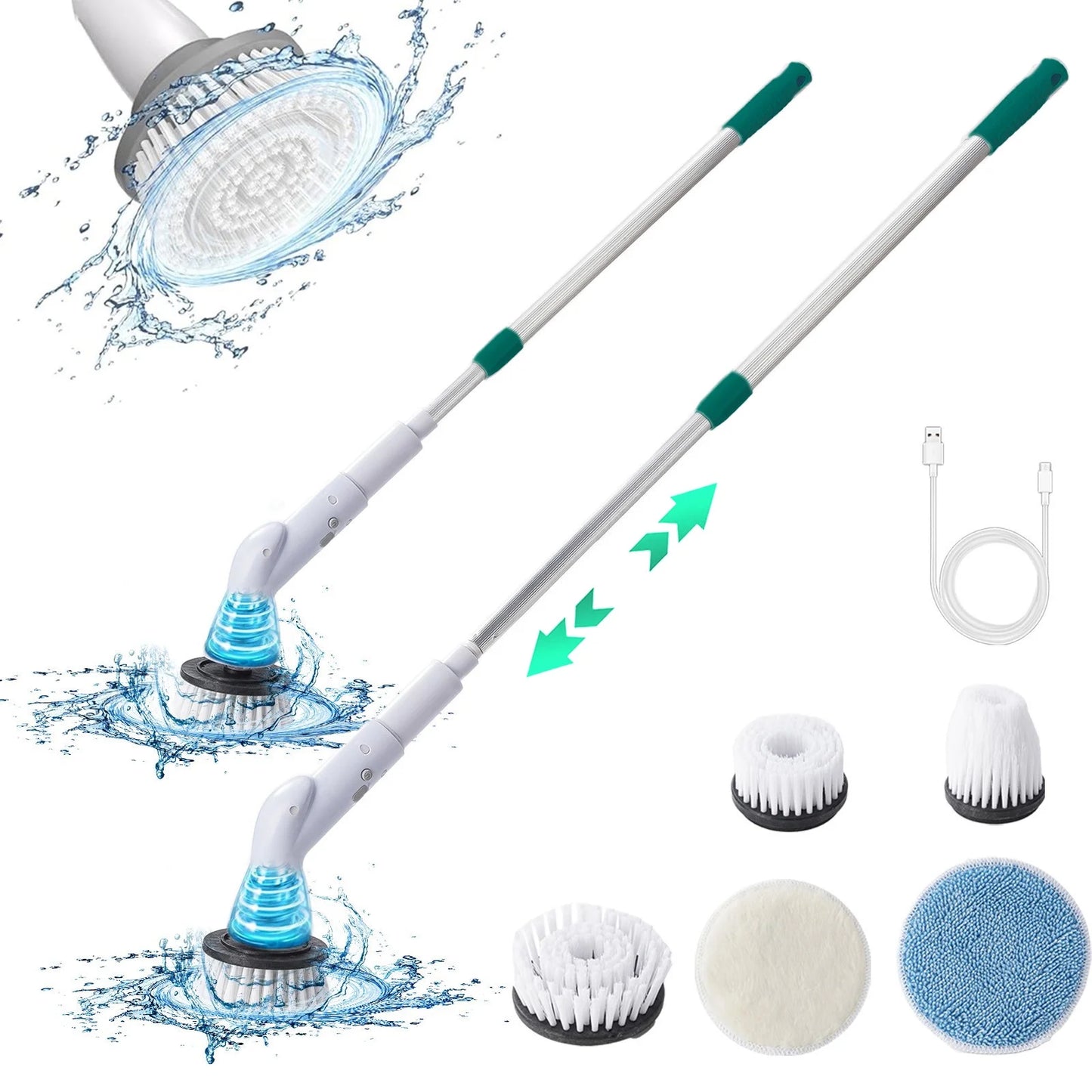 Electric Scrubber for Cleaning, Cordless Shower Scrub Brush with 5 Replaceable Brush Heads and Extendable Handle Cleaning Bathroom Floor Kitchen
