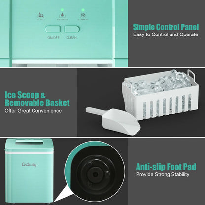 Portable Ice Maker Machine Countertop 26Lbs/24H Self-Cleaning W/ Scoop Green