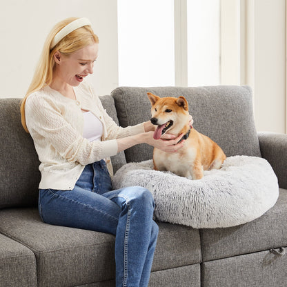Large Calming Donut Dog & Cat Bed, 36 Inches round Fluffy Dog Beds for Dogs, Anti-Anxiety Plush Dog Bed, Machine Washable Pet Bed, Gray