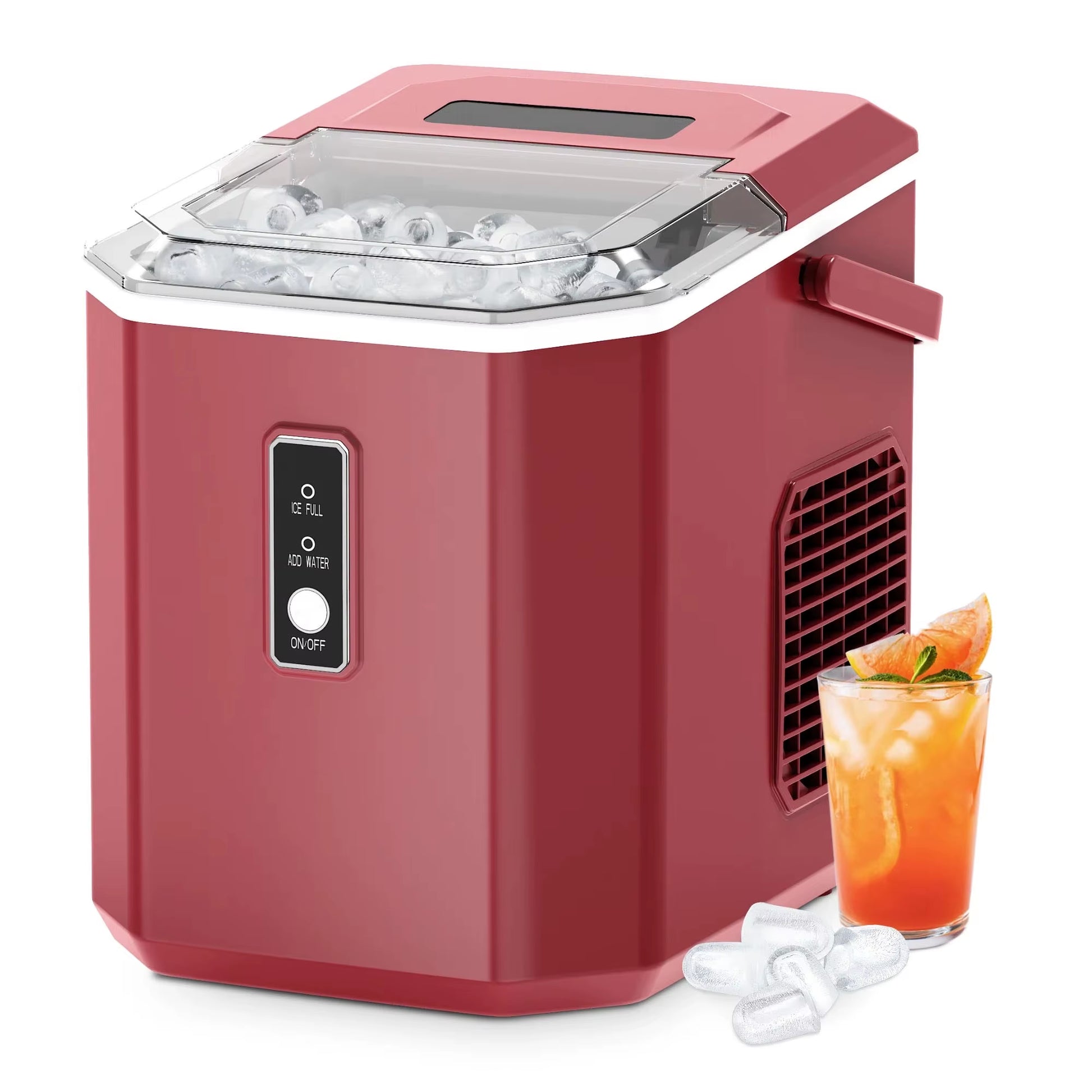 Ice Maker Countertop , 26.5 Lbs/24H, 9 Cubes in 6 Mins,Self-Cleaning, Portable Ice Maker with Handle for Home,Red