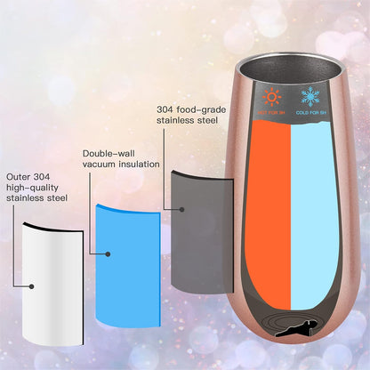 2 Pack Stemless Champagne Tumblers, 6 Oz Insulated Flute Tumbler, Double Insulated Unbreakable Glasses for Friends Birthday Christmas Wedding (Rose Gold)