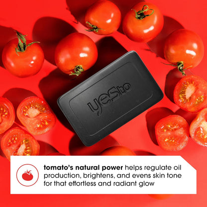 Tomatoes Charcoal Bar Soap with Tomato Extracts & Sunflower Seed Oil - Detoxifying Face & Body Soap for Men, Women, and Teens, 6 Oz - Paraben-Free