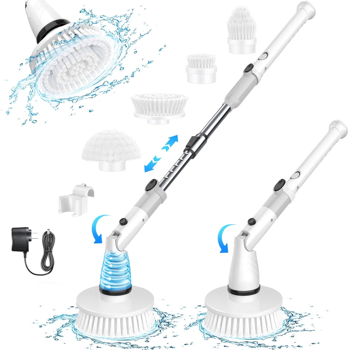 Electric Spin Scrubber - Cordless Cleaning Brush with 4 Heads & Extension Handle Power Shower Scrubber for Bathroom Kitchen Tile Floor