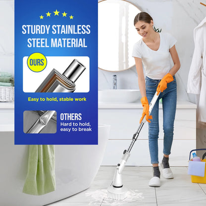 Electric Spin Scrubber - Cordless Cleaning Brush with 4 Heads & Extension Handle Power Shower Scrubber for Bathroom Kitchen Tile Floor