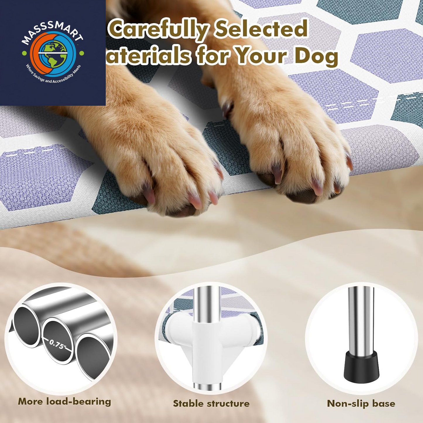 Elevated Dog Bed, Cooling Outdoor Dog Cot with 3-Sided Guard Rails, Raised Pet Bed for Indoor and Outdoor, Durable & Breathable(19.8" L X 19.8" W X 5.9" Th)