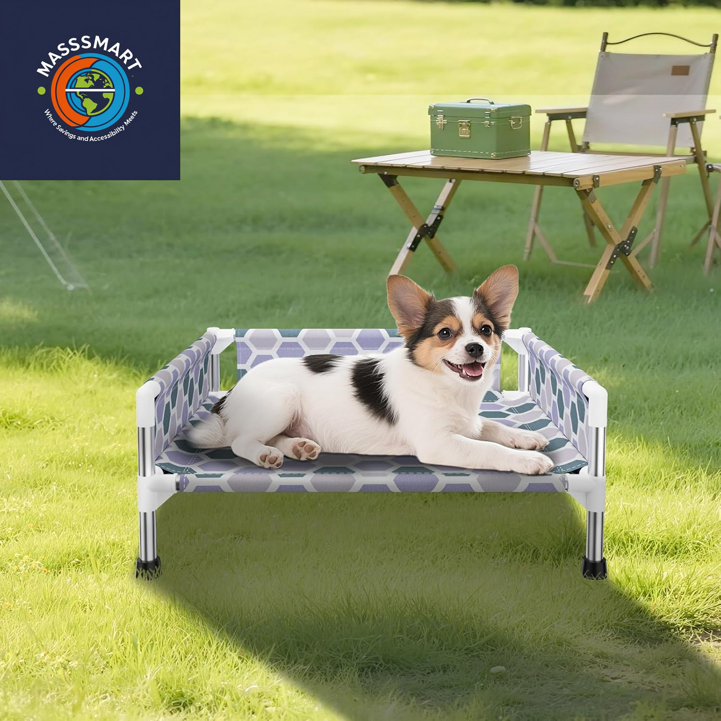 Elevated Dog Bed, Cooling Outdoor Dog Cot with 3-Sided Guard Rails, Raised Pet Bed for Indoor and Outdoor, Durable & Breathable(19.8" L X 19.8" W X 5.9" Th)