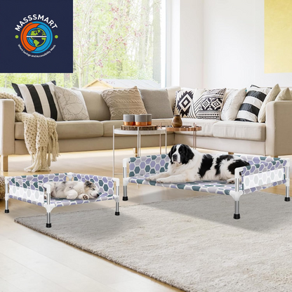 Elevated Dog Bed, Cooling Outdoor Dog Cot with 3-Sided Guard Rails, Raised Pet Bed for Indoor and Outdoor, Durable & Breathable(19.8" L X 19.8" W X 5.9" Th)