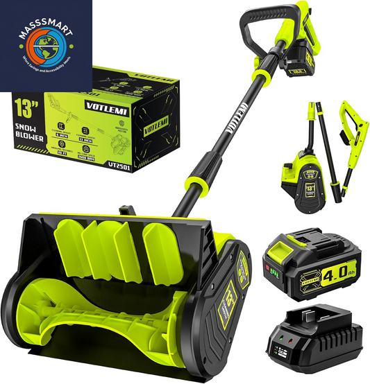 40V Cordless Snow Shovel, 13 Inch 4.0Ah Electric Snow Shovel with Directional Plate, Brushless Cordless Snow Blower for Pathway, Patio, Deck, Driveway, Green