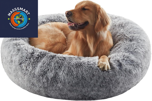 36 Inches Donut Dog Bed for Large Dogs - Calming Fluffy round Pet Bed with Removable & Washable Cover,Fits up to 80 Lbs Pets (Dark Grey,Large)