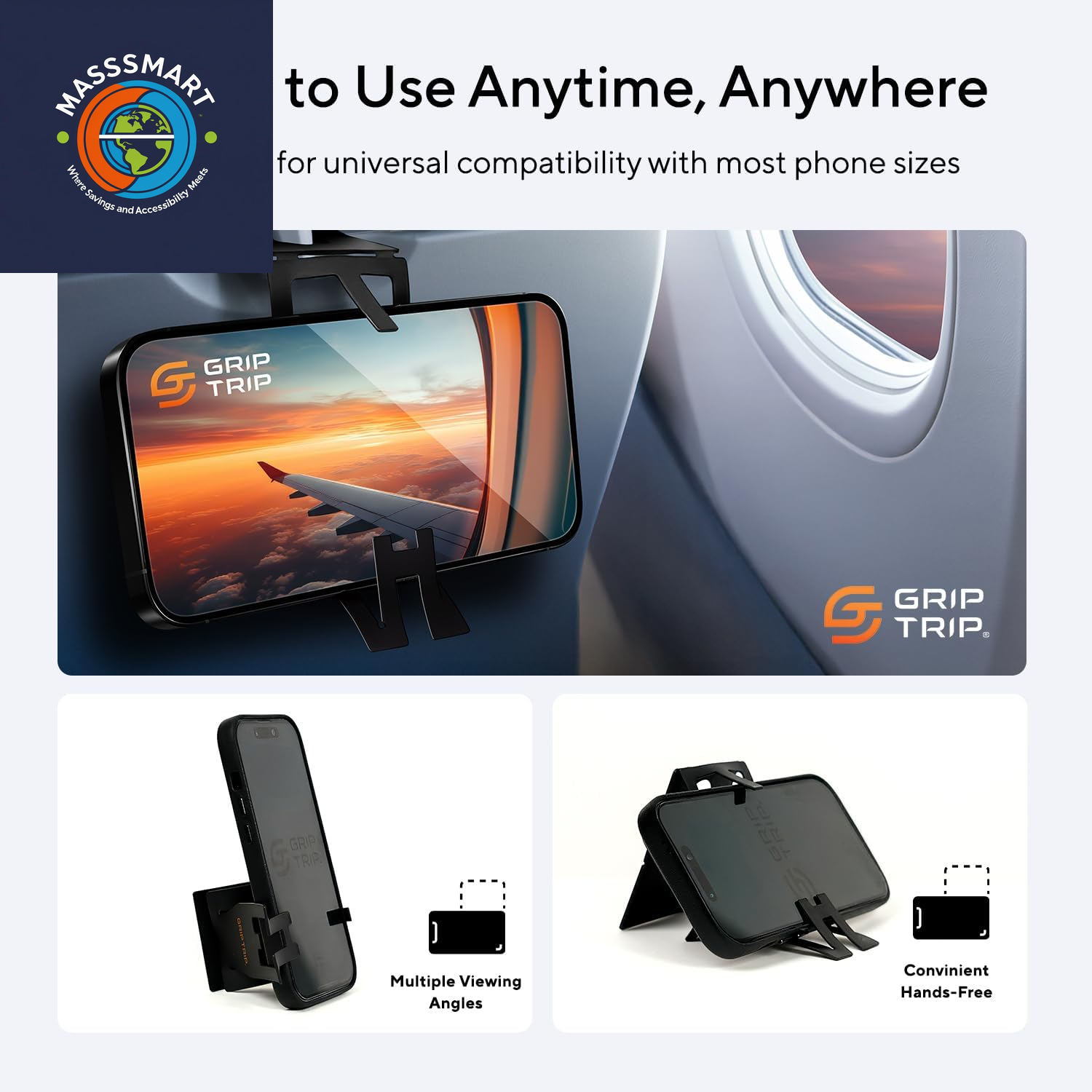 Airplane Phone Holder Mount for Travel – Airplane Essentials Cell Phone Holder for Desk - Compact, Credit Card-Sized Flying Essential Accessory for Iphone & Android Mobile Phones