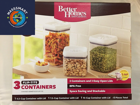 Better Homes and Gardens 3 Container Flip-Tite Containers, White