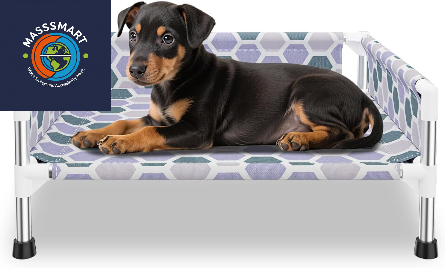 Elevated Dog Bed, Cooling Outdoor Dog Cot with 3-Sided Guard Rails, Raised Pet Bed for Indoor and Outdoor, Durable & Breathable(19.8" L X 19.8" W X 5.9" Th)