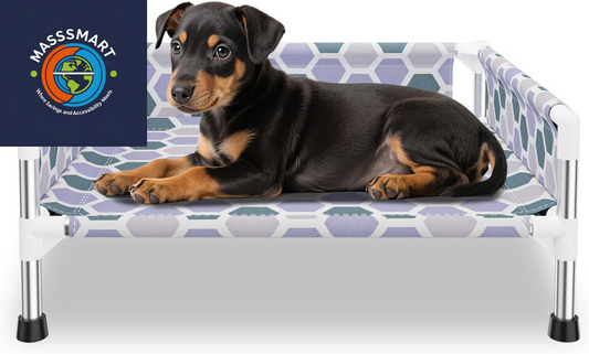 Elevated Dog Bed, Cooling Outdoor Dog Cot with 3-Sided Guard Rails, Raised Pet Bed for Indoor and Outdoor, Durable & Breathable(19.8" L X 19.8" W X 5.9" Th)